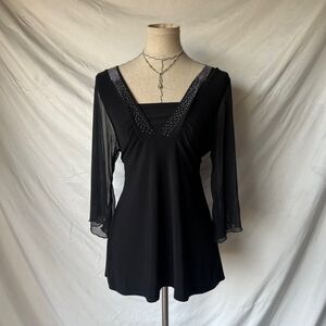 Talent Sheer black bedazled cute top